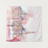 Sehenswürdigkeit Paris mit Aquarell an einem regne Wandteppich (Vorderseite (Horizontal))