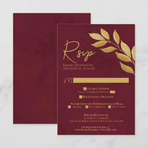 Sehnsüchtige burgunderrote und goldene Aquarell-Ho RSVP Karte