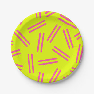 Sehr 80er Retro Muster Neon Gelb Magentina Rosa Pappteller