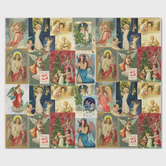 Sehr alte Weihnachtskarten mit Angeln Collage Geschenkpapier (Flach)