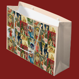 Sehr alte Weihnachtskarten mit Angeln Collage Große Geschenktüte