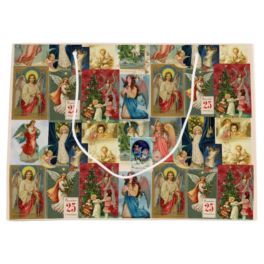 Sehr alte Weihnachtskarten mit Angeln Collage Große Geschenktüte (Vorderseite)