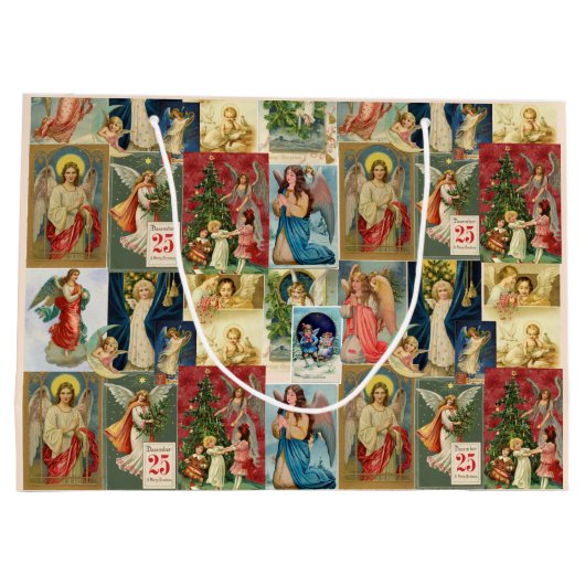 Sehr alte Weihnachtskarten mit Angeln Collage Große Geschenktüte (Rückseite)