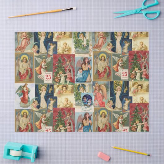 Sehr alte Weihnachtskarten mit Angeln Collage Seidenpapier (Basteln)