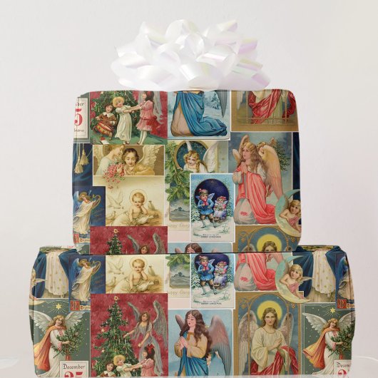 Sehr alte Weihnachtskarten mit Engel-Collage Geschenkpapier