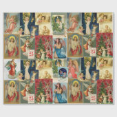Sehr alte Weihnachtskarten mit Engel-Collage Geschenkpapier (Flach)