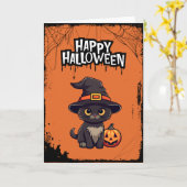 Sehr Beängstigende Schwarze Katze mit Pumpkin-Kürb Karte (Gelbe Blume)