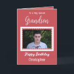 Sehr besondere Grandson Foto Geburtstag Karte<br><div class="desc">Für einen ganz besonderen Enkel. Herzlichen Glückwunsch zum Geburtstag. Fügen Sie einen Namen und ein Foto hinzu. Rot und Weiß.</div>