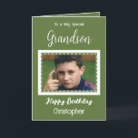Sehr besondere Grandson Foto Grün Geburtstag Karte<br><div class="desc">Für einen ganz besonderen Enkel. Herzlichen Glückwunsch zum Geburtstag. Fügen Sie einen Namen und ein Foto hinzu. Grün und Weiß.</div>
