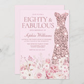 Sehr blütige Rose Gold Dress 80. Geburtstag Einladung (Vorne/Hinten)