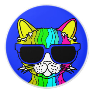 Sehr Cool Rainbow Cat mit Sunglass auf blau Keramikknauf