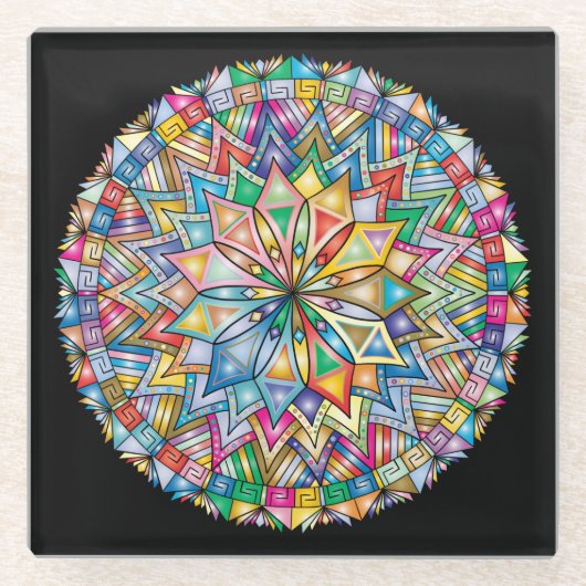 Sehr Cool und farbenfroh Mandala Glasuntersetzer (Vorderseite)