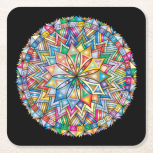 Sehr Cool und farbenfroh Mandala Rechteckiger Pappuntersetzer
