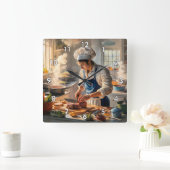 Sehr Cool und farbenfroh Perfekter Koch Quadratische Wanduhr (Zuhause)