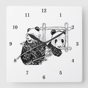 Sehr Coole Panda-Bär-Uhr Quadratische Wanduhr