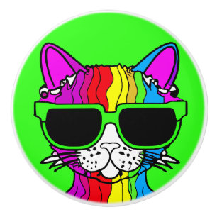 Sehr Coole Regenbogenkatze mit Sonnenblase auf Gre Keramikknauf