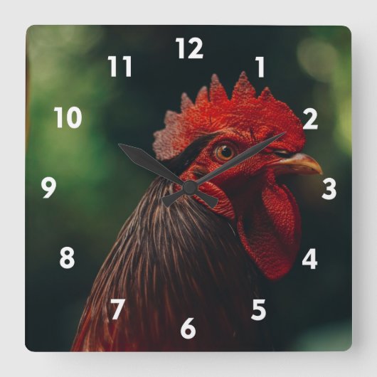 Sehr Coole Rooster-Uhr Quadratische Wanduhr (Vorderseite)