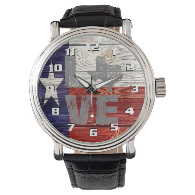 Sehr Coole Rustikale Texas Flag Patriotische Liebe Armbanduhr (Vorderseite)
