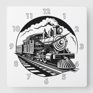 Sehr coole Vintage-Dampflokomotiven-Eisenbahn Quadratische Wanduhr