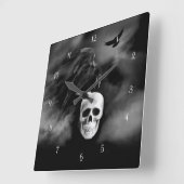 Sehr Cooler Gothic Style Raven und Skull Samhain Quadratische Wanduhr (Winkel)