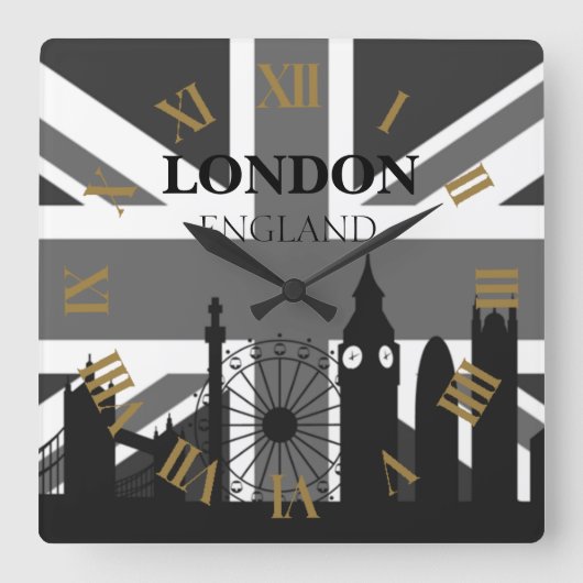 Sehr Cooler Trendy Black Gray London Union Jack Quadratische Wanduhr (Vorderseite)