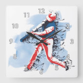 Sehr Cooler und farbenfroher Baseball-Player Quadratische Wanduhr (Vorderseite)