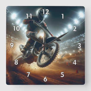 Sehr Cooles digitales Rendering bei MotoCross Quadratische Wanduhr