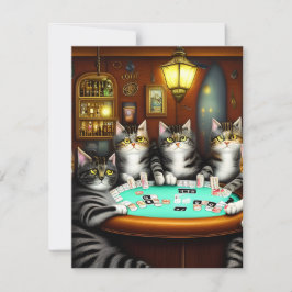 Sehr detaillierte Katzen Poker spielen Mitteilungskarte