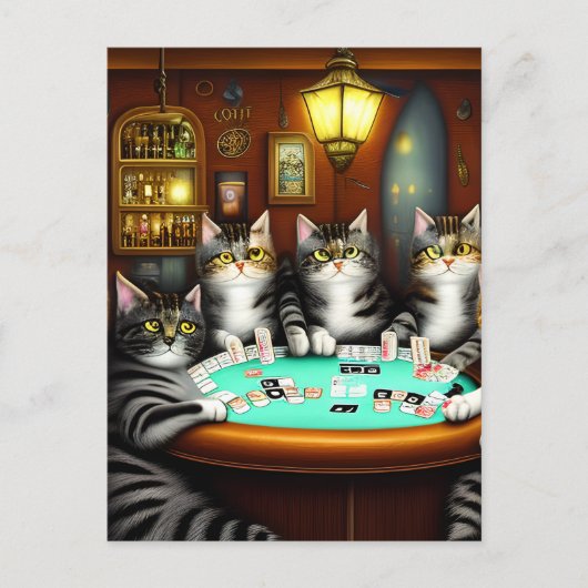 Sehr detaillierte Katzen Poker spielen Postkarte (Vorderseite)