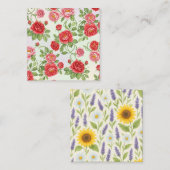 Sehr detailliertes, nahtloses Blumenmuster, lebend Quadratische Visitenkarte (Vorne/Hinten)