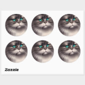 Sehr detailliertes persisches Cat Digital Triptych Runder Aufkleber (Blatt)