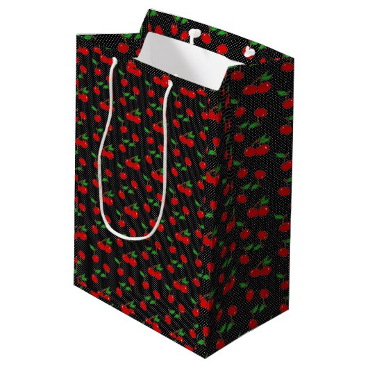Sehr Dotty Kirschgeschenk-Tasche im Schwarzen Mittlere Geschenktüte (Rückseite Schrägansicht)