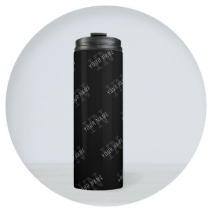Sehr dunkelgraues und schwarzes Monogramm-Namen-Mu Thermosbecher
