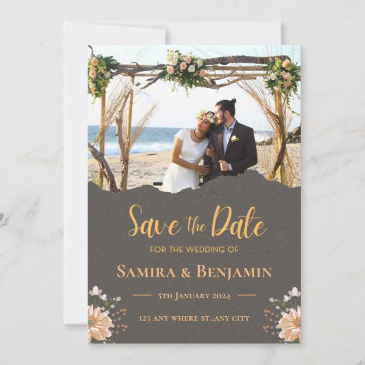 Sehr dunkle Gold Minimalistisch Flat Save the Date (Vorderseite)