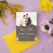 Sehr dunkles Orange Minimalistisches Foto Hochzeit Einladung