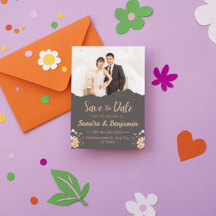 Sehr dunkles Orange Minimalistisches Foto Hochzeit Einladung