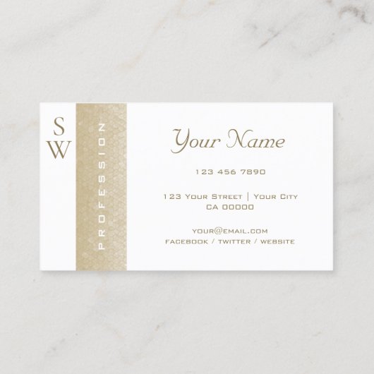 Sehr elegante Perle und Weiß mit Monogramm-Qualitä Visitenkarte (Rückseite)