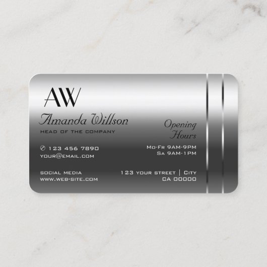 Sehr elegante Silver Shimmery Diamonds und Initial Visitenkarte (Rückseite)