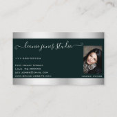 Sehr elegantes, dunkelgrünes Silber-Glitzer-Foto Visitenkarte (Rückseite)