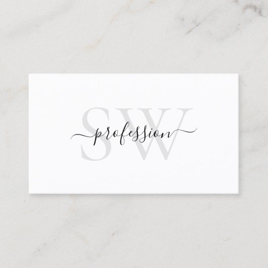 Sehr elegantes weißes helles Pastellgrau mit Monog Visitenkarte (Vorderseite)