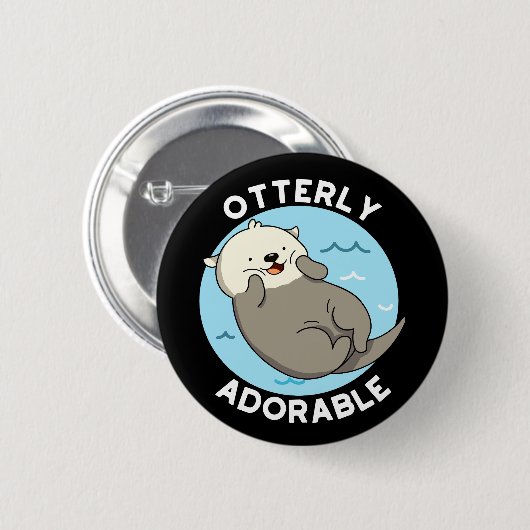 Sehr erfreulich Funny Floating Otter Pun Dark BG Button (Vorne & Hinten)