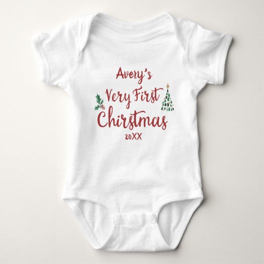 Sehr erster Weihnachts-individuelle Name und Jahr Baby Strampler (Vorderseite)