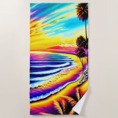 Sehr farbenfrohe Sonnenuntergänge und Palmen Strandtuch (Vorderseite)