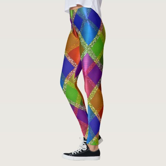 Sehr farbiges geometrisches Design mit Glitzer Leggings (Links)