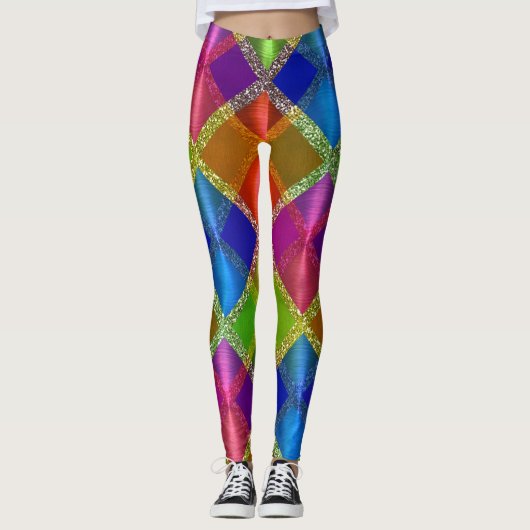Sehr farbiges geometrisches Design mit Glitzer Leggings (Vorderseite)