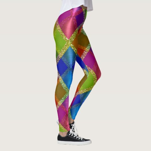 Sehr farbiges geometrisches Design mit Glitzer Leggings (Rechts)