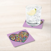 Sehr farbiges Mosaik und Blumenherz Rechteckiger Pappuntersetzer (Vor Ort)