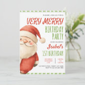 Sehr froh zum Geburtstag Weihnachtsmann Einladung (Stehend Vorderseite)
