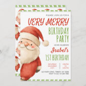 Sehr froh zum Geburtstag Weihnachtsmann Einladung (Vorne/Hinten)