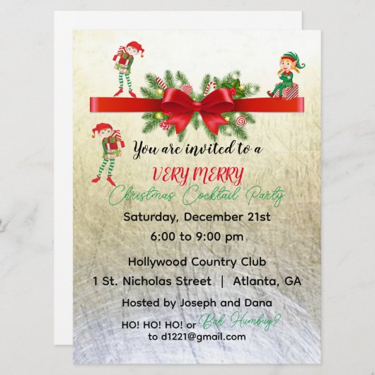 Sehr frohe Elfen Party Holiday Einladung 6,5" x 8 (Vorne/Hinten)